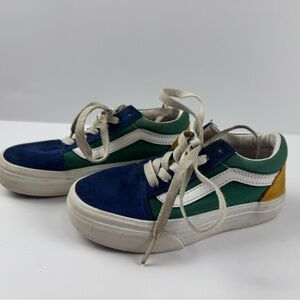 Vans Kids Old Skool Yacht Club Sneakers in Blue, Green, and Yellow kids size 12